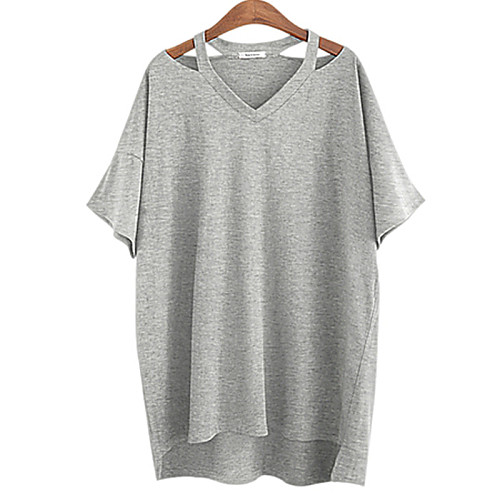 

Women's Plus Size T shirt Solid Colored Split V Neck Tops Cotton White Black Gray