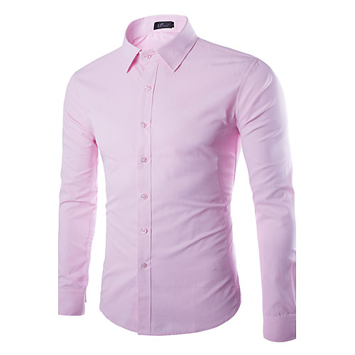 

Men's Shirt Solid Colored Plus Size Long Sleeve Daily Slim Tops Business Classic Collar Wine Navy Blue Pink / Fall / Spring / Work