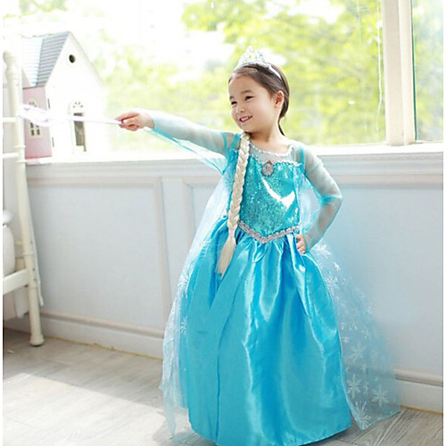 

Princess Fairytale Elsa Dress Cosplay Costume Party Costume Girls' Movie Cosplay A-Line Slip Vacation Dress Blue Dress Christmas Halloween Children's Day Chiffon Terylene Cotton