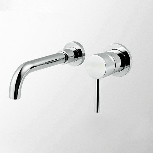 

Brass Bathroom Sink Faucet,Silvery Wall Mount Chrome Single Handle Two Holes Bath Taps with Hot and Cold Switch