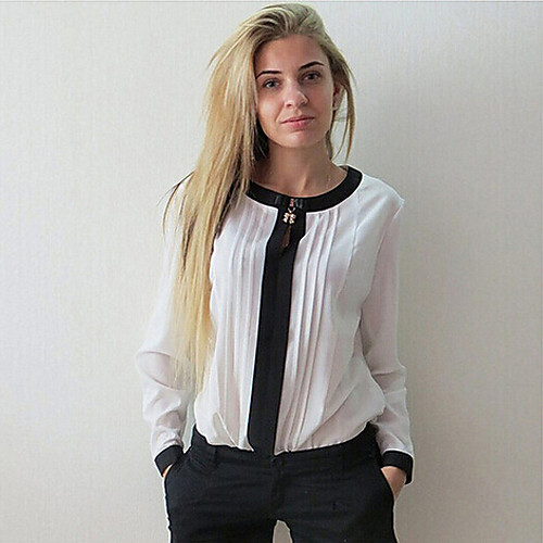 

Women's Blouse Solid Colored Ruched Long Sleeve Daily Tops Casual White Black Blue