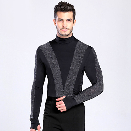 

Latin Dance Top Buttons Men's Training Performance Long Sleeve Spandex