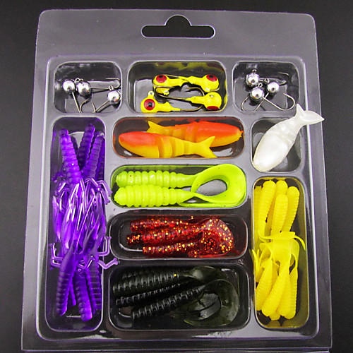

45 pcs Fishing Lures Soft Bait Lure Packs Jig Head Sinking Bass Trout Pike Sea Fishing Bait Casting Spinning Soft Plastic Lead / Jigging Fishing / Lure Fishing / General Fishing