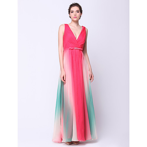 

TS Couture Prom Formal Evening Dress - Color Gradient A-line V-neck Ankle-length Chiffon with Criss Cross