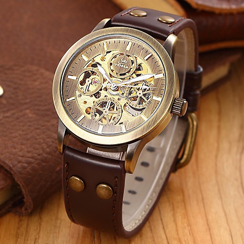 

SHENHUA Men's Wrist Watch Automatic self-winding Luxury Hollow Engraving Analog Black Brown / Leather