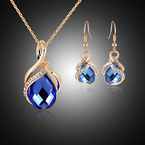 

Sapphire Crystal Jewelry Set Pendant Necklace Pear Cut Solitaire Twisted Party Ladies Fashion Cubic Zirconia Rose Gold Plated Imitation Diamond Earrings Jewelry Blue For Party Wedding Special