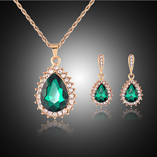 

Crystal Jewelry Set Pendant Necklace Pear Cut Solitaire Drop Ladies Party Cute Rhinestone Rose Gold Plated Earrings Jewelry Green For Wedding Party Masquerade Engagement Party Prom Promise