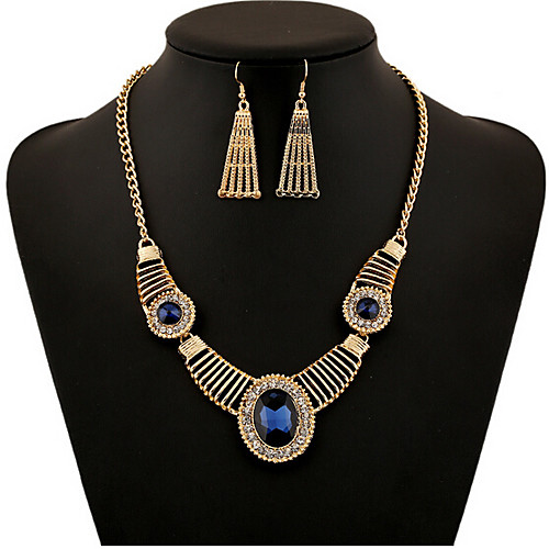 

Crystal Jewelry Set Party Vintage European Cubic Zirconia Earrings Jewelry Gold / Royal Blue For 1 set / Necklace
