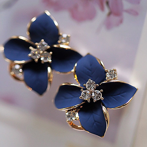 

Women's Stud Earrings Floral Flower Camellia Ladies Elegant Fashion Rhinestone Gold Plated Earrings Jewelry Rainbow / White For Party Casual Daily 1 Pair