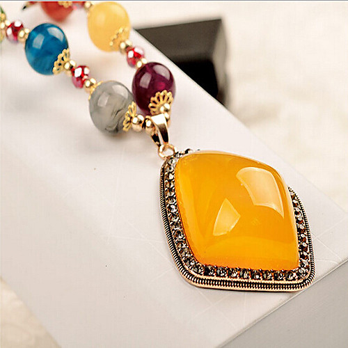 

Women's Pendant Necklace Long Necklace Long Mood Ladies Asian Bohemian Fashion Alloy Screen Color Purple Green White Necklace Jewelry For