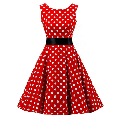 

Women's Plus Size Knee Length Dress A-Line Dress - Sleeveless Polka Dot Print Spring Summer 1950s Vintage Going out Red S M L XL XXL XXXL XXXXL XXXXXL