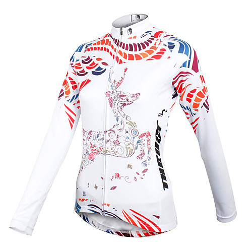 

ILPALADINO Women's Long Sleeve Cycling Jersey Winter Summer Polyester White Floral Botanical Plus Size Bike Jersey Top Mountain Bike MTB Road Bike Cycling Quick Dry Breathable Back Pocket Sports