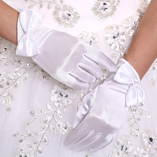 

Stretch Satin Wrist Length Glove Bridal Gloves With Bow
