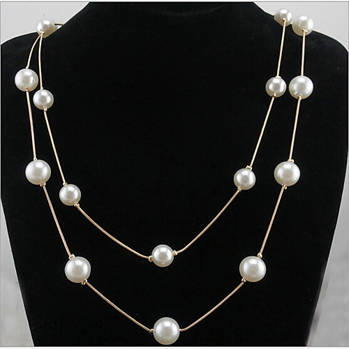 

Women's Pearl Statement Necklace Layered Necklace Long Double Floating Ladies Fashion Double-layer Pearl Alloy Pearl White Necklace Jewelry For / Pearl Necklace / Long Necklace