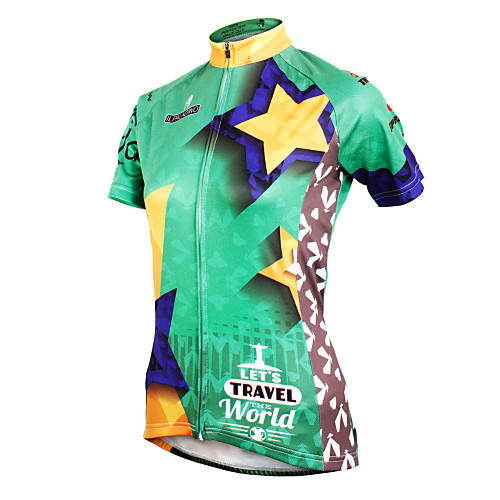 

ILPALADINO Women's Short Sleeve Cycling Jersey Polyester Green Cartoon Bike Jersey Top Breathable Quick Dry Ultraviolet Resistant Sports Clothing Apparel / Stretchy / Back Pocket