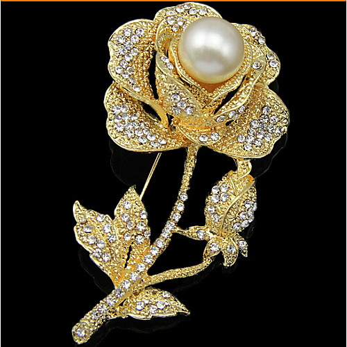 

Women's Brooches Flower Roses Flower Party Ladies Luxury Fashion Pearl Cubic Zirconia Rose Gold Plated Brooch Jewelry Gold For Party Wedding Special Occasion Anniversary Birthday Gift