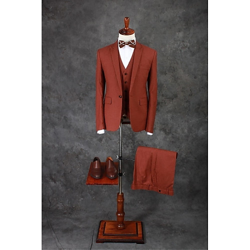 

Men's Suits Peak Tailored Fit Single Breasted One-button Straight Flapped Solid Colored Cotton Blend