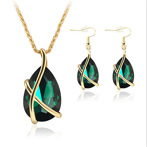 

Women's Sapphire Crystal Synthetic Emerald Jewelry Set Drop Earrings Pendant Necklace Pear Cut Solitaire Teardrop Ladies Elegant Bridal Festival / Holiday Party Rose Gold Plated Earrings Jewelry
