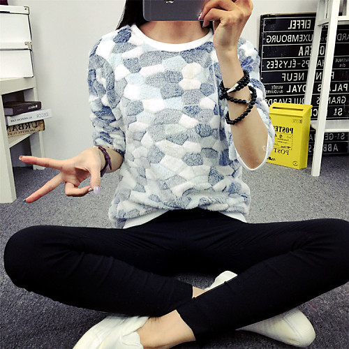 

Geometric Print Pullover Cotton Long Sleeve Regular Sweater Cardigans Round Neck Fall White
