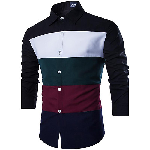 

Men's Shirt Color Block Patchwork Long Sleeve Daily Tops Business Black Green
