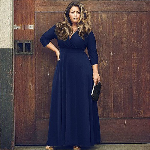 

Women's Loose Maxi long Dress Purple Red Black Dark Blue 3/4 Length Sleeve Black Solid Colored Deep V L XL XXL 3XL / Plus Size / Plus Size
