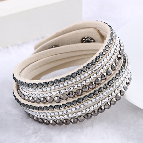 

Women's Crystal Wrap Bracelet Leather Bracelet Layered Stacking Stackable Cheap Ladies Luxury Unique Design Fashion Multi Layer Leather Bracelet Jewelry Purple / Light Green / White For Party Wedding