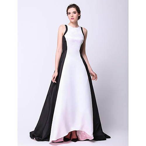 

Ball Gown Celebrity Style Elegant Prom Formal Evening Dress Jewel Neck Sleeveless Asymmetrical Taffeta with Pleats 2021