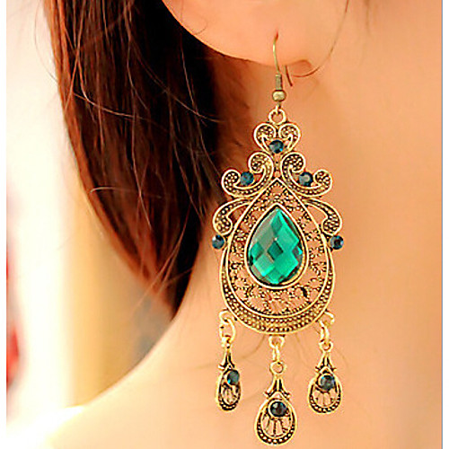 

Women's Crystal Drop Earrings Dangle Earrings Hanging Earrings Pear Cut filigree Drop Ladies Elegant Fashion Vintage European Victorian Earrings Jewelry Green For