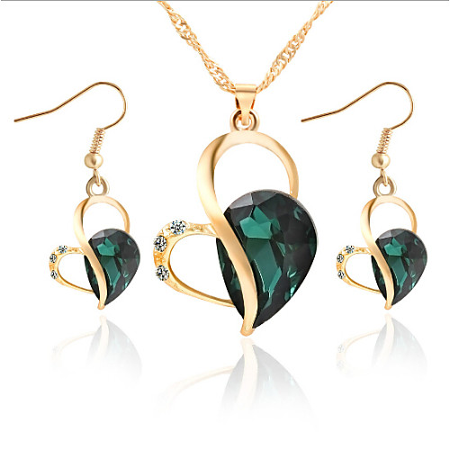 

Jewelry Set Pendant Necklace Drop Heart Love Ladies Party Fashion Cute Rhinestone Rose Gold Plated Earrings Jewelry Purple / Green / Blue For Party Special Occasion Anniversary Birthday Gift