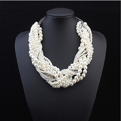 

Women's Pearl Statement Necklace Layered Necklace Layered Twisted Seed Pearls Chinese Knot Statement Ladies Fashion European Pearl Alloy Screen Color Necklace Jewelry For / Pearl Necklace