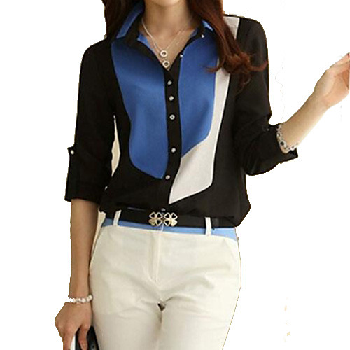 

Women's Shirt Color Block Plus Size Long Sleeve Daily Tops Cotton Casual Screen Color Black