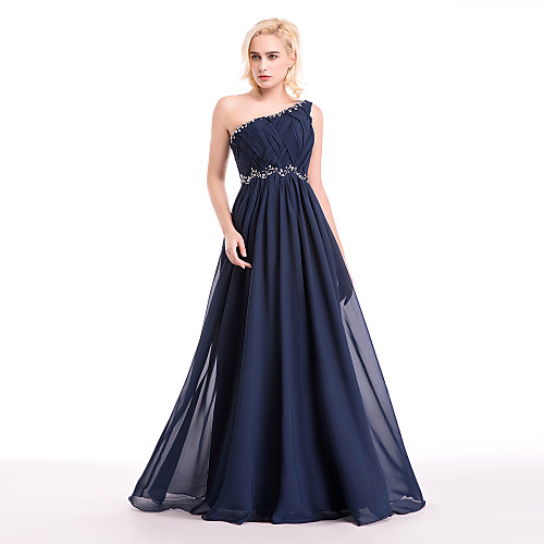 

Cocktail Party / Formal Evening Dress Ball Gown One Shoulder Floor-length Chiffon withBeading / Crystal Detailing / Draping / Side