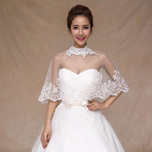 

Sleeveless Capelets Tulle Wedding Wedding Wraps With Crystal / Appliques / Lace