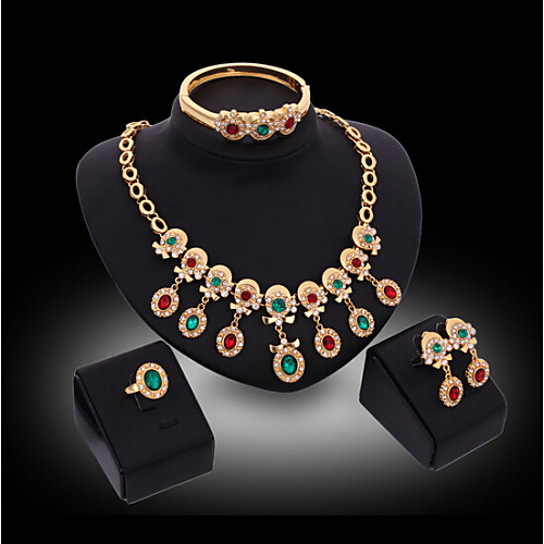 

Lucky Doll Women's Luxury Gem 18K Gold Plated Necklace & Earrings & Bracelet & Ring Jewelry Sets