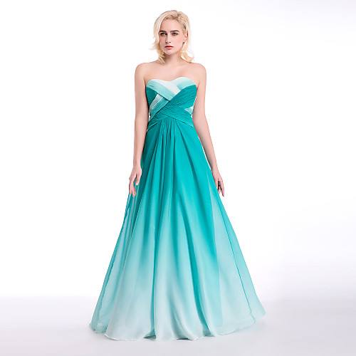 

Formal Evening Dress - Color Gradient Ball Gown Sweetheart Floor-length Chiffon with Draping / Pattern / Print / Side Draping