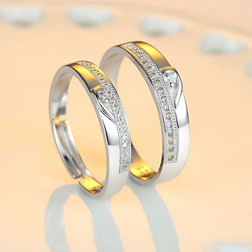 

Couple Rings Cubic Zirconia Two tone Heart 1 Heart 2 Heart 3 Sterling Silver Sweet Heart Ladies Blinging 2pcs Adjustable / Couple's / Band Ring