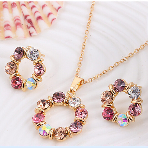 

Jewelry Set Stud Earrings Pendant Necklace Ladies Party Rhinestone Rose Gold Plated Earrings Jewelry Rainbow For 1 set