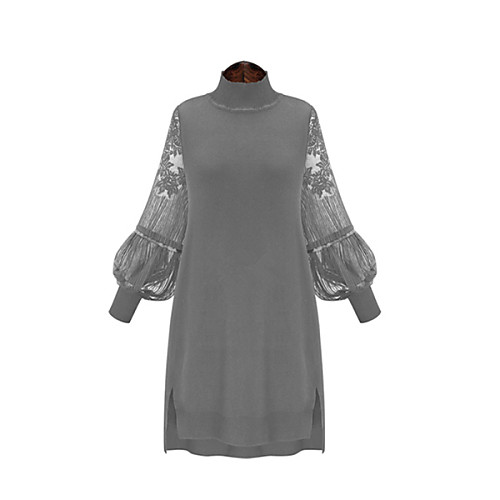 

Women's Sheath Dress Short Mini Dress Wine Gray Black Long Sleeve Solid Colored Fall Spring Stand Collar Streetwear Lantern Sleeve Lace XL XXL 3XL 4XL 5XL / Cotton / Plus Size / Plus Size / Sexy
