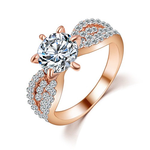 

Women's Band Ring Belle Ring Crystal Silver Golden Zircon 18K Gold Filled Fashion Bridal Wedding Party Jewelry Solitaire Round Cut Love