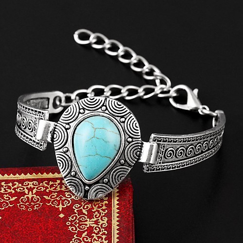 

European Style Elegant Vintage Turquoise Water Drop Shape Charm Bracelet Bangle