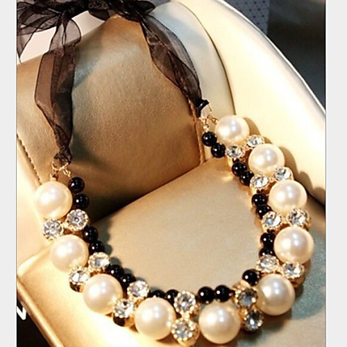 

Women's Pearl Statement Necklace Pearl Necklace Lasso Ladies Luxury Pearl Imitation Diamond Alloy White Necklace Jewelry For Party