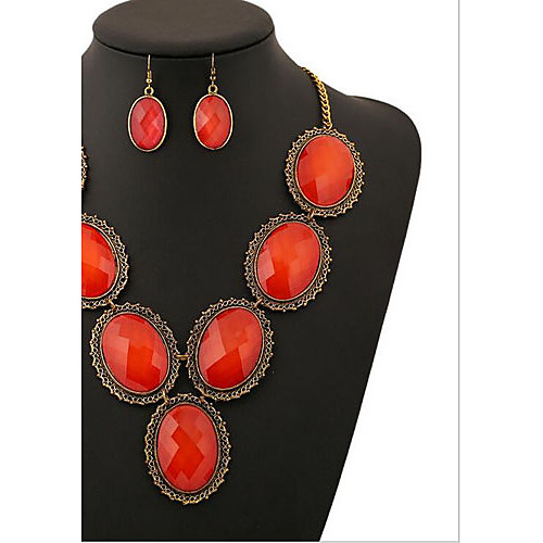 

Crystal Jewelry Set Statement Luxury Vintage Party Casual European Cubic Zirconia Imitation Diamond Earrings Jewelry Red For 1 set / Necklace