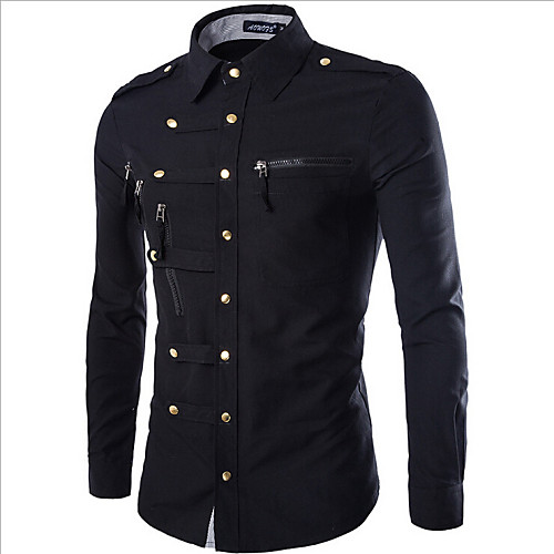 

Men's Shirt Solid Colored Basic Long Sleeve Daily Slim Tops Military Classic Collar Wine Army Green Navy Blue / Fall / Spring