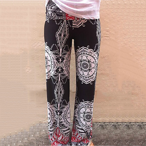

Women's Cotton Loose Wide Leg Jeans Pants Print Black