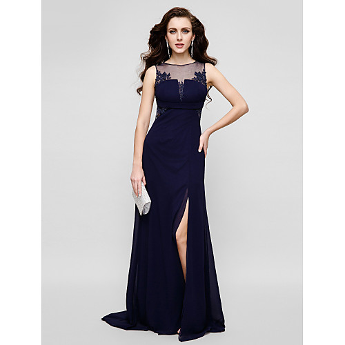 

Sheath / Column Illusion Neck Floor Length Chiffon / Tulle Beautiful Back / Keyhole Prom / Formal Evening Dress with Beading / Appliques by TS Couture