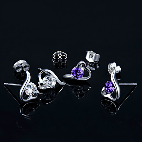 

Women's Cubic Zirconia Stud Earrings Heart Ladies Birthstones Sterling Silver Zircon Silver Earrings Jewelry Silver / Purple For Wedding Party Daily Casual Sports