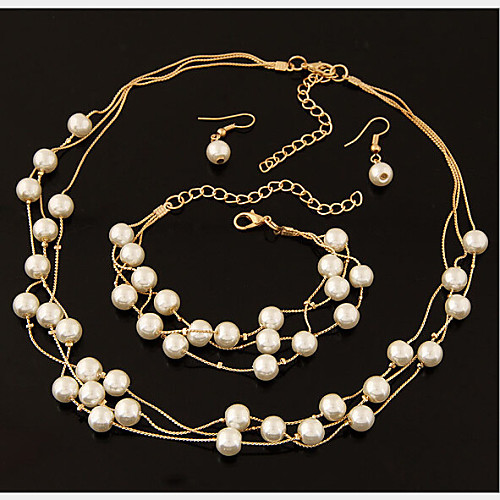 

Women's Jewelry Set Drop Earrings Wrap Bracelet Floating Ladies Elegant Bridal Pearl Imitation Pearl Rhinestone Earrings Jewelry White For Party Wedding Special Occasion / Silver Plated / Necklace