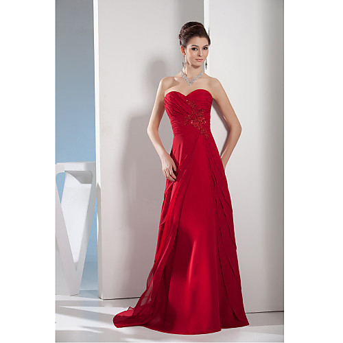 

A-Line Formal Evening Dress Sweetheart Neckline Sweep / Brush Train Chiffon with Beading Appliques Side Draping 2021