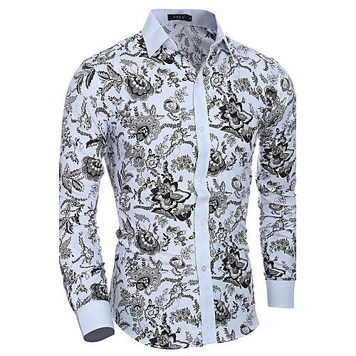 

Men's Shirt Floral Print Long Sleeve Daily Tops Vintage White
