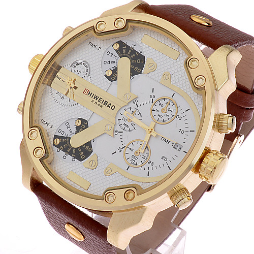 

Men's Sport Watch Military Watch Wrist Watch Quartz Oversized Leather Black / Brown Calendar / date / day Dual Time Zones Cool Analog Classic Vintage Casual Fashion - Coffee Black / Silver White